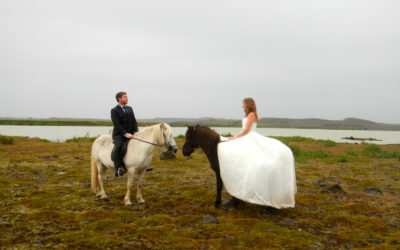 Horseback riding in a wedding dress
